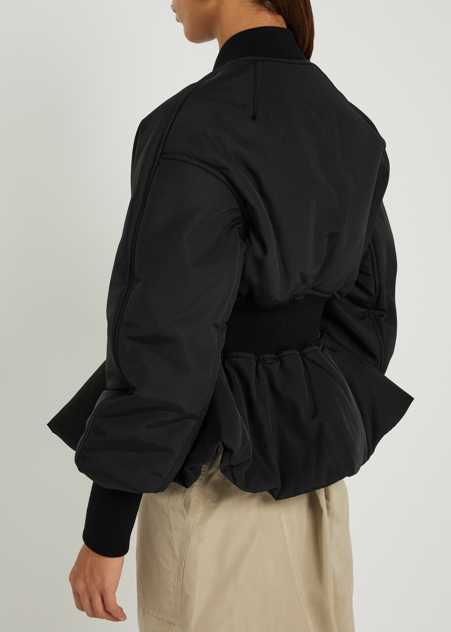 Alaïa Padded Peplum-hem Woven Bomber Jacket Black