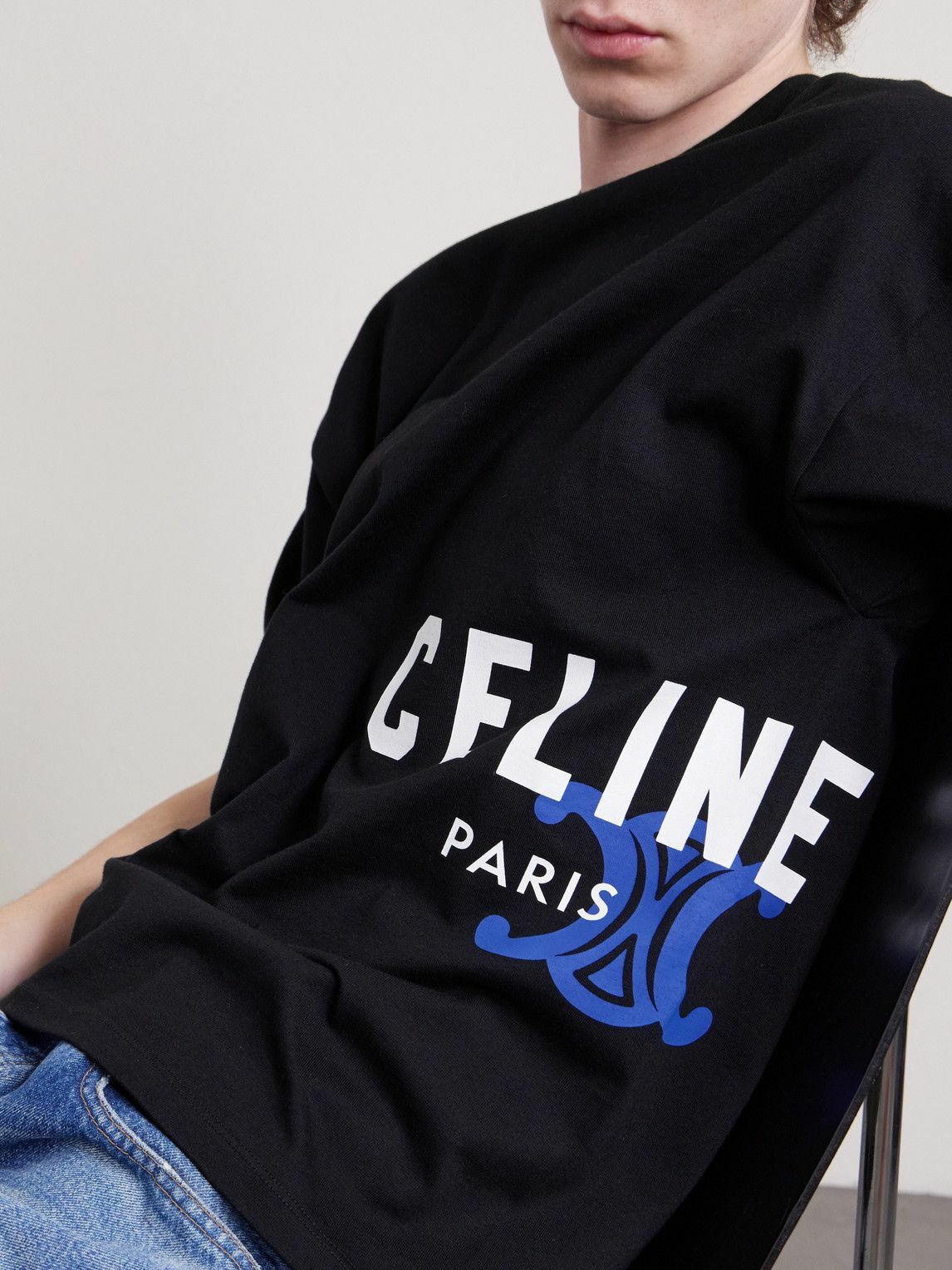 CELINE - Logo-Print Cotton-Jersey T-Shirt - Black