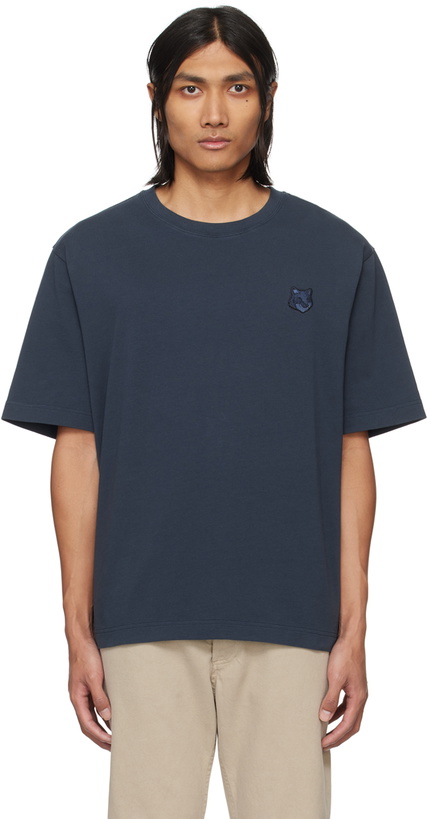 Photo: Maison Kitsuné Navy Bold Fox Head T-Shirt