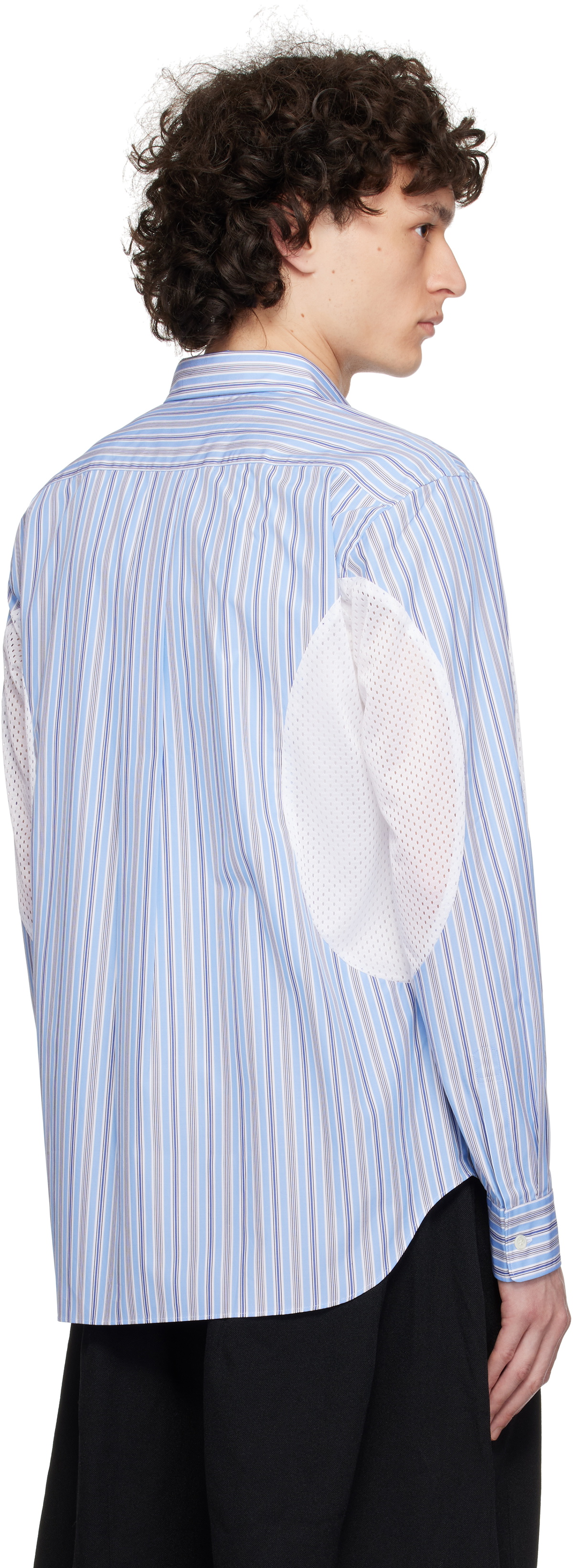 Comme des Garçons Homme Deux Blue Cotton Broad Stripe x Polyester Mesh Shirt