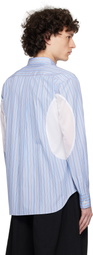 Comme des Garçons Homme Deux Blue Cotton Broad Stripe x Polyester Mesh Shirt