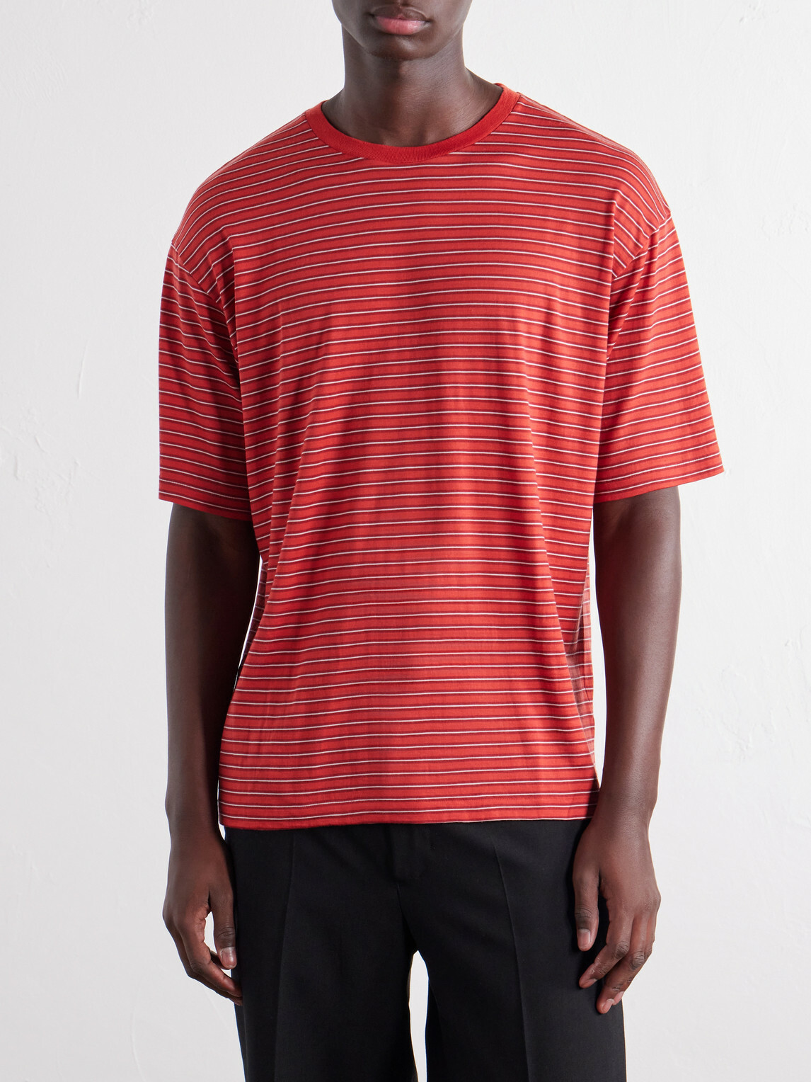 Auralee - Striped Wool-Jersey T-Shirt - Red