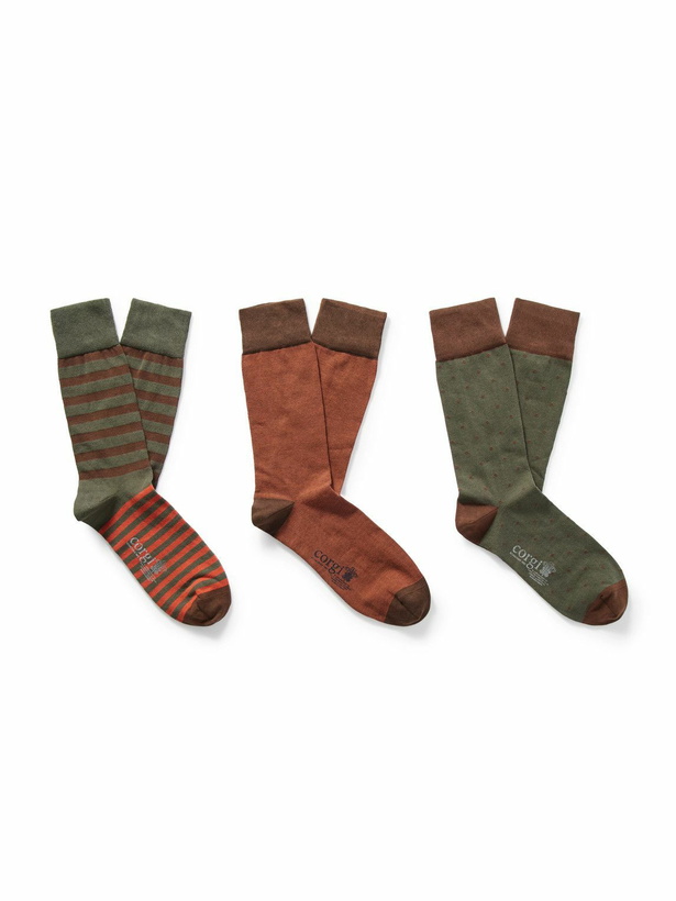 Photo: Kingsman - Corgi Three-Pack Jacquard-Knit Cashmere Socks - Brown
