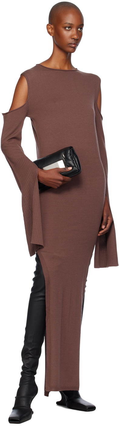 Rick Owens Brown Porterville Cape Sleeve Maxi Dress