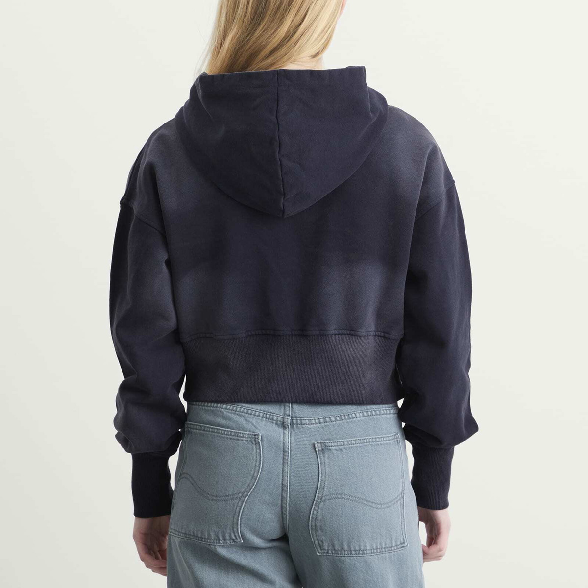 Dime Women's Crop Zip Hoodie in Navy Washed