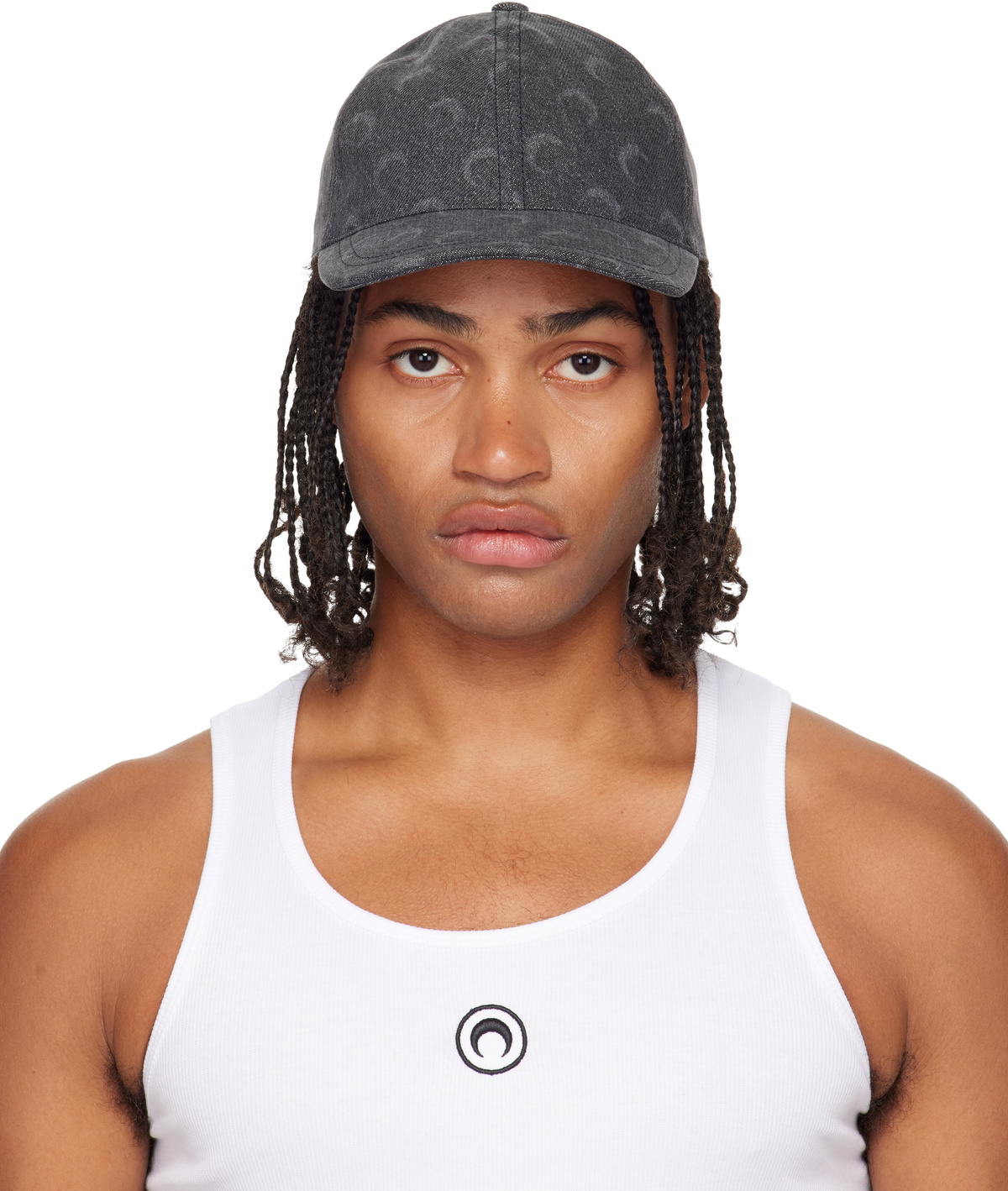 Marine Serre Black Regenerated All Over Moon Cap Silk Veiled Cap