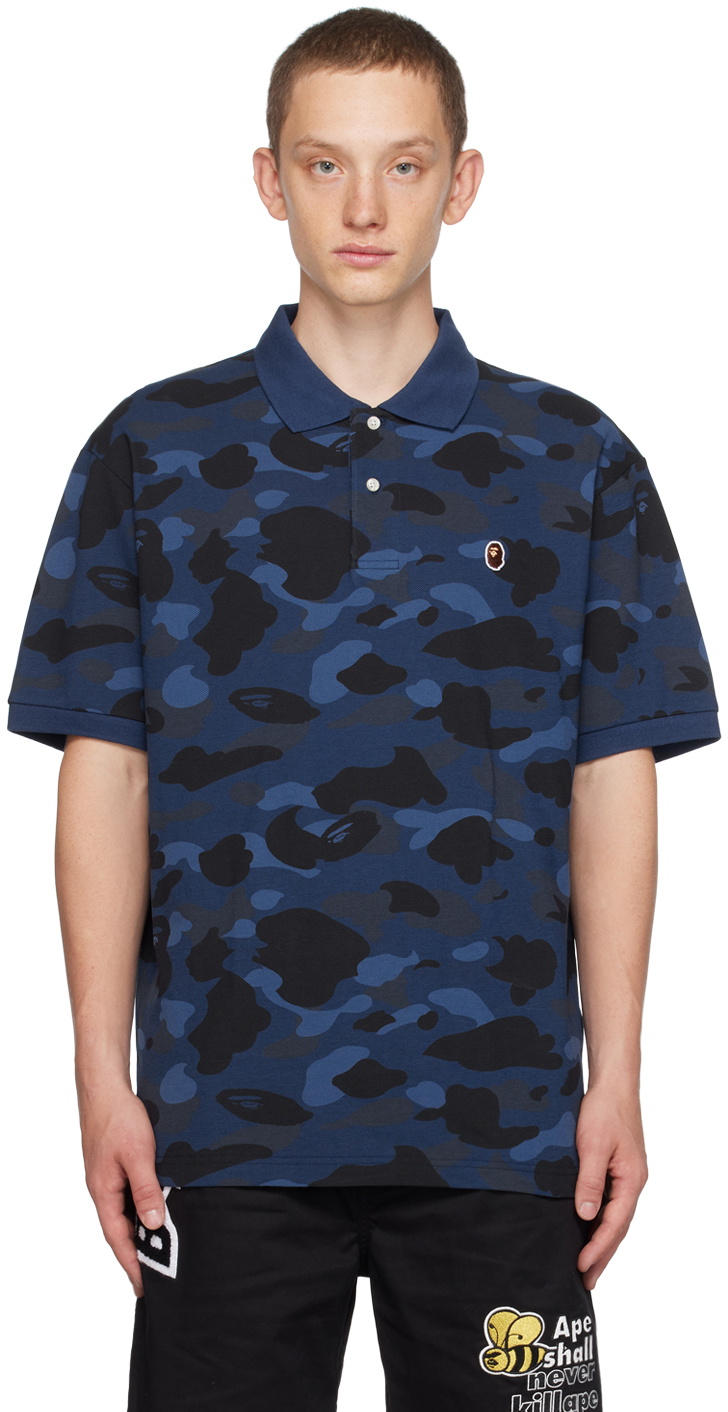 BAPE Navy Color Camo Ape Head Polo A Bathing Ape