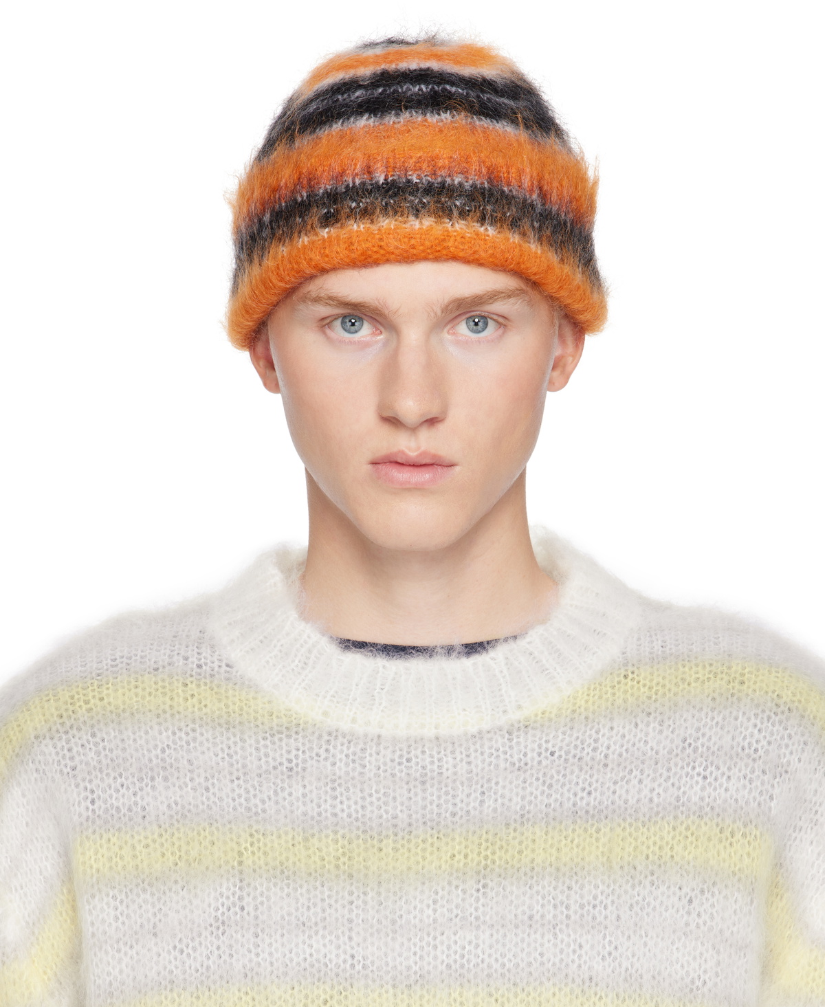 Marni Black & Orange Striped Mohair Beanie Marni