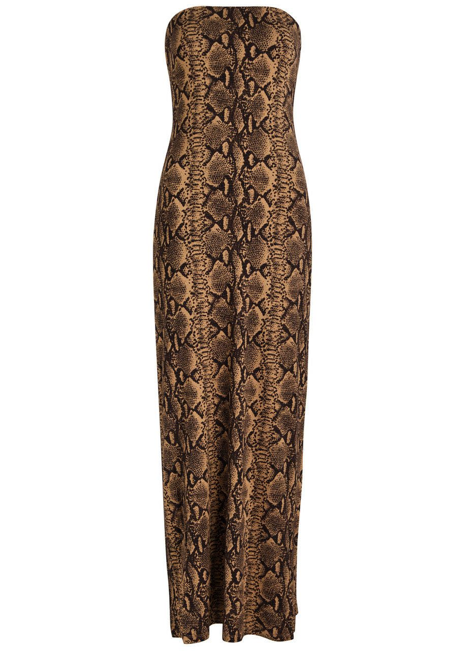 Alice + Olivia Delora Python-print Strapless Jersey Midi Dress Brown Alice  + Olivia