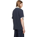 Casablanca Navy Laurel Pique Short Sleeve Polo