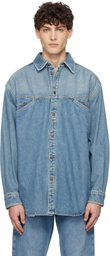 Moschino Blue Laurel Crown Emblem Denim Shirt