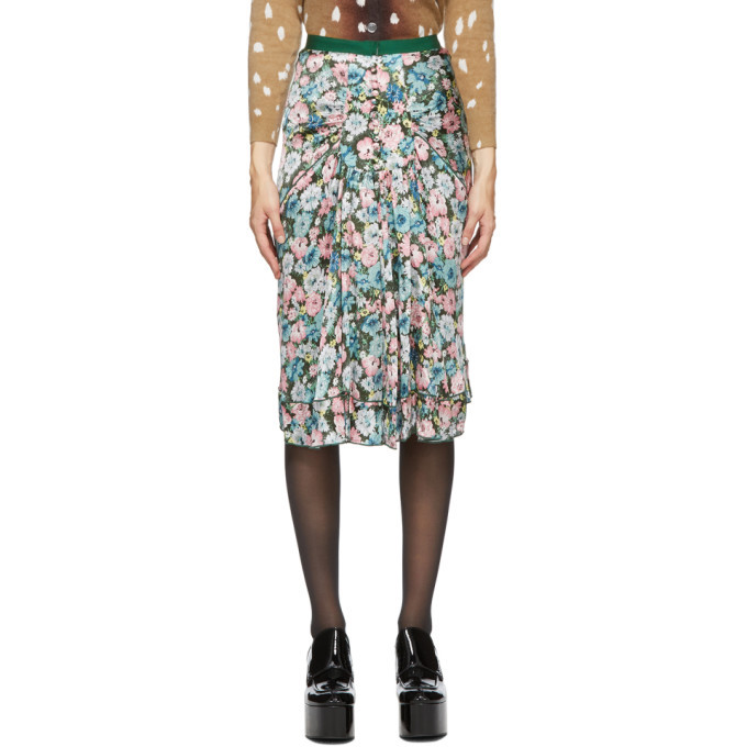 Marc Jacobs Green Silk Floral The 40s Skirt Marc Jacobs