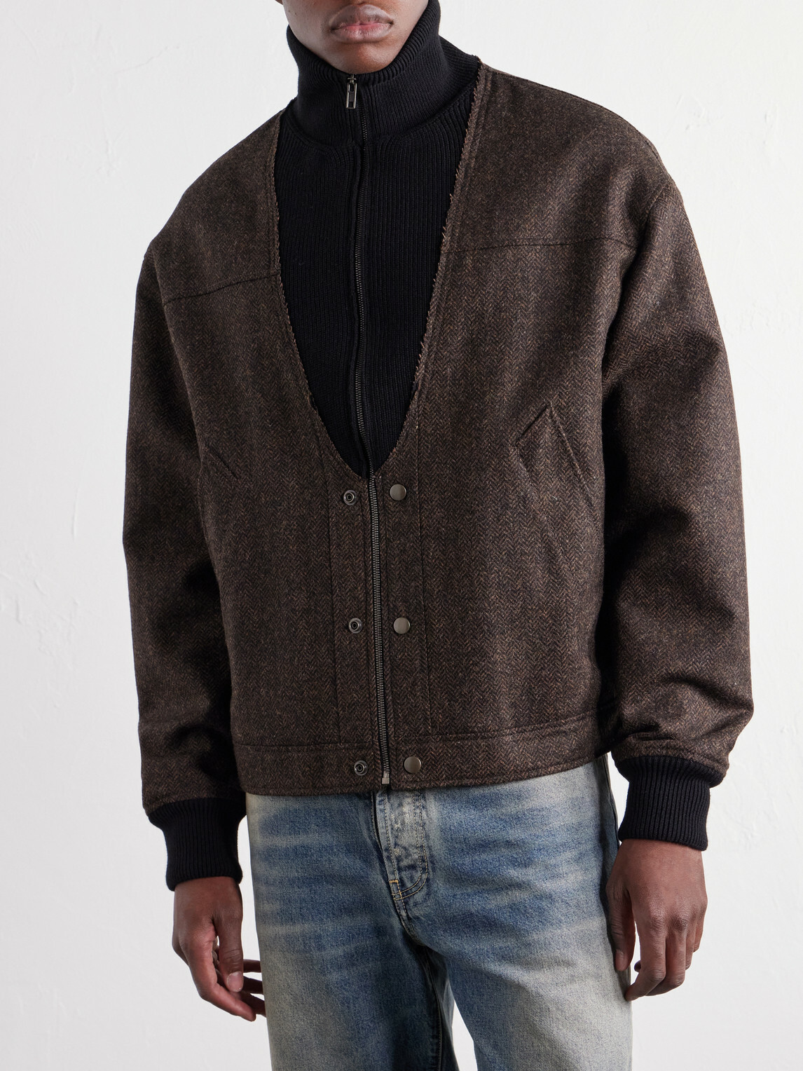 Maison Margiela - Wool Herringbone Bomber Jacket - Brown