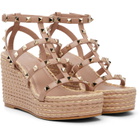 Valentino Garavani Pink Rockstud Ankle Strap Wedge Heeled Sandals