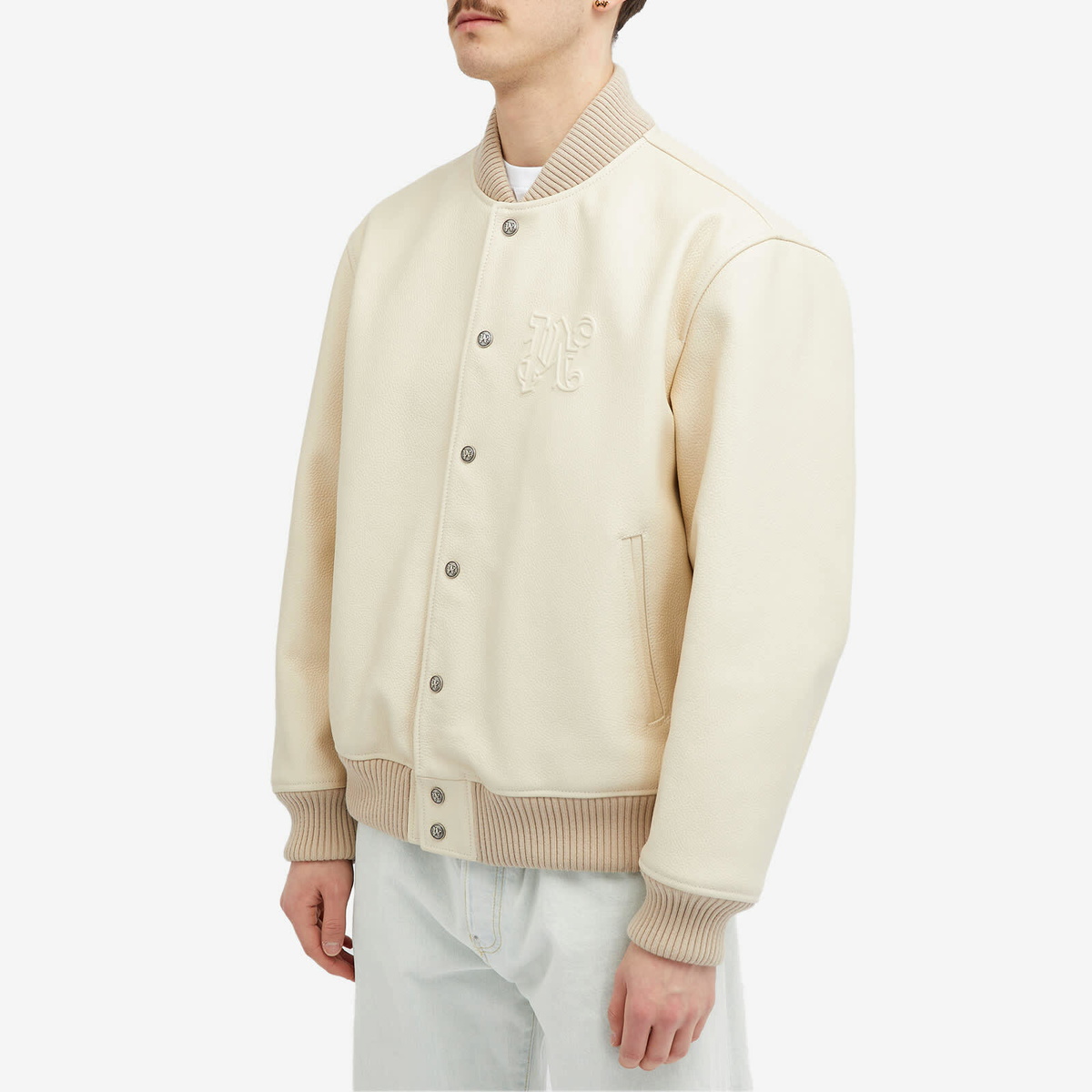 Palm Angels Men's Varsity Jacket in White Palm Angels