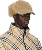 Burberry Beige Shearling Trim Corduroy Trapper Cap