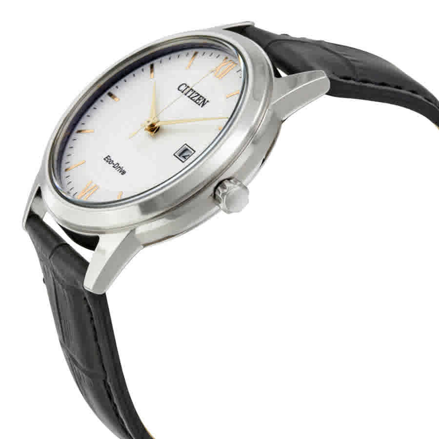Citizen Eco-Drive Silver Dial Black Leather Mens Watch AW1236-03A Citizen