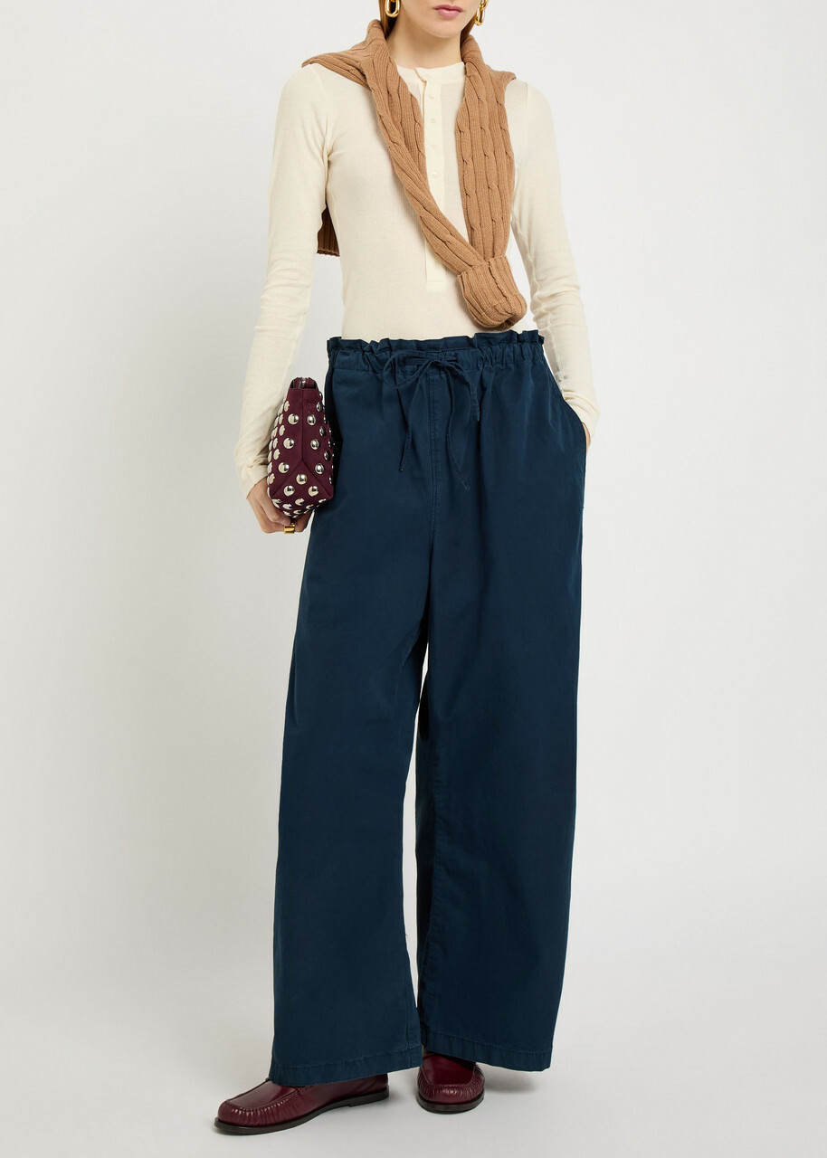 Polo Ralph Lauren Drawstring Barrel-leg Cotton-poplin Trousers Navy