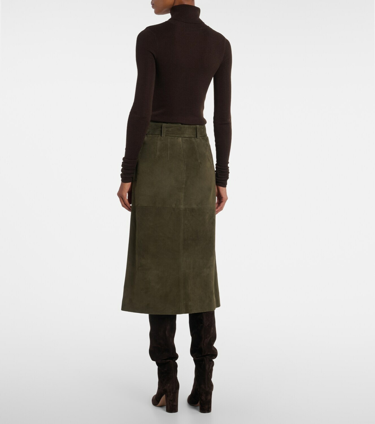 Veronica Beard Alexie belted suede midi skirt