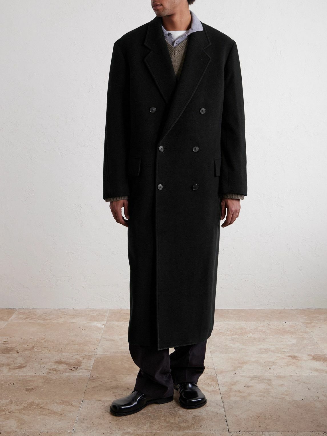 Auralee - Double-Breasted Wool Coat - Black