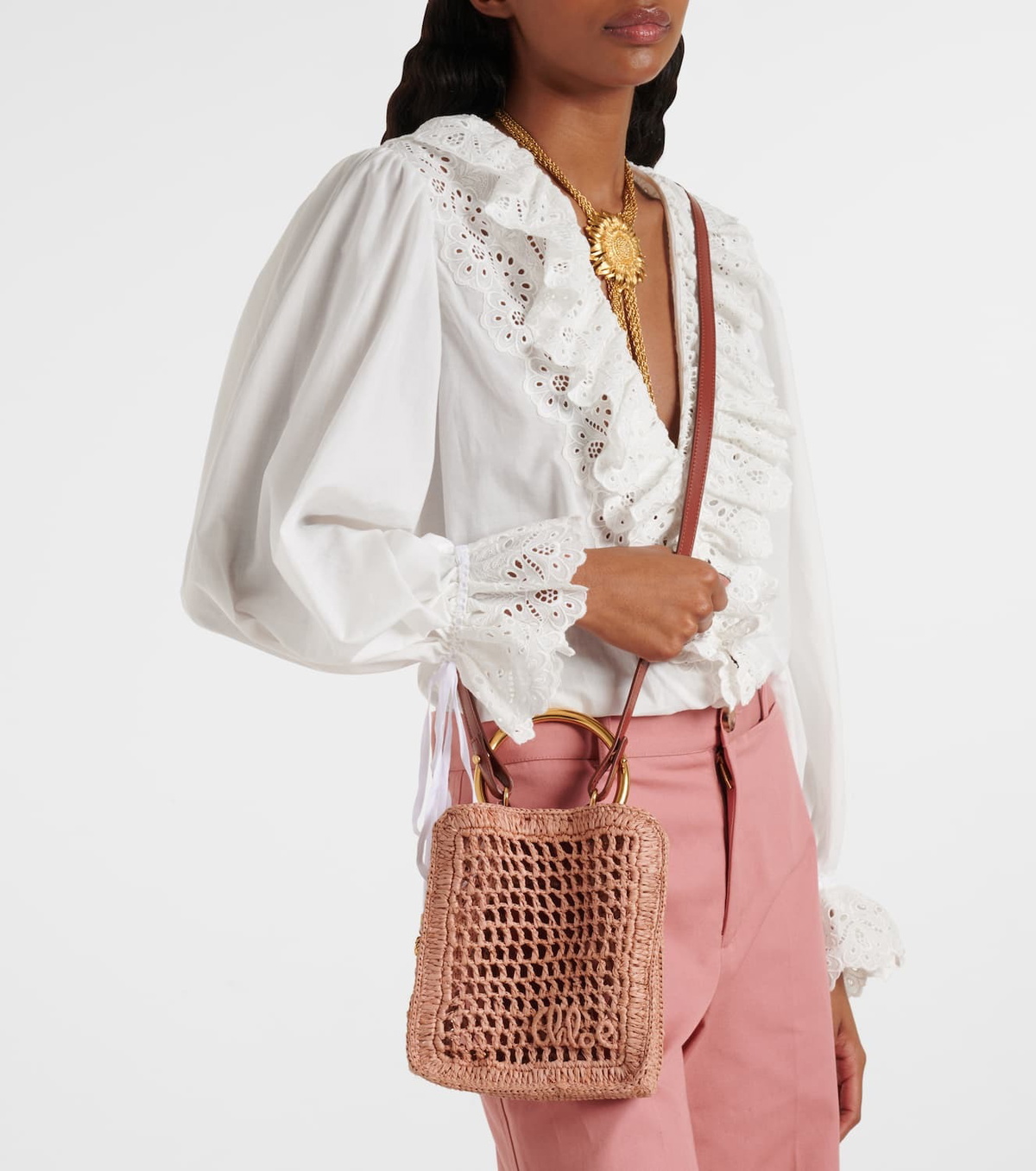 Chloé Summer Banana Mini raffia crossbody bag
