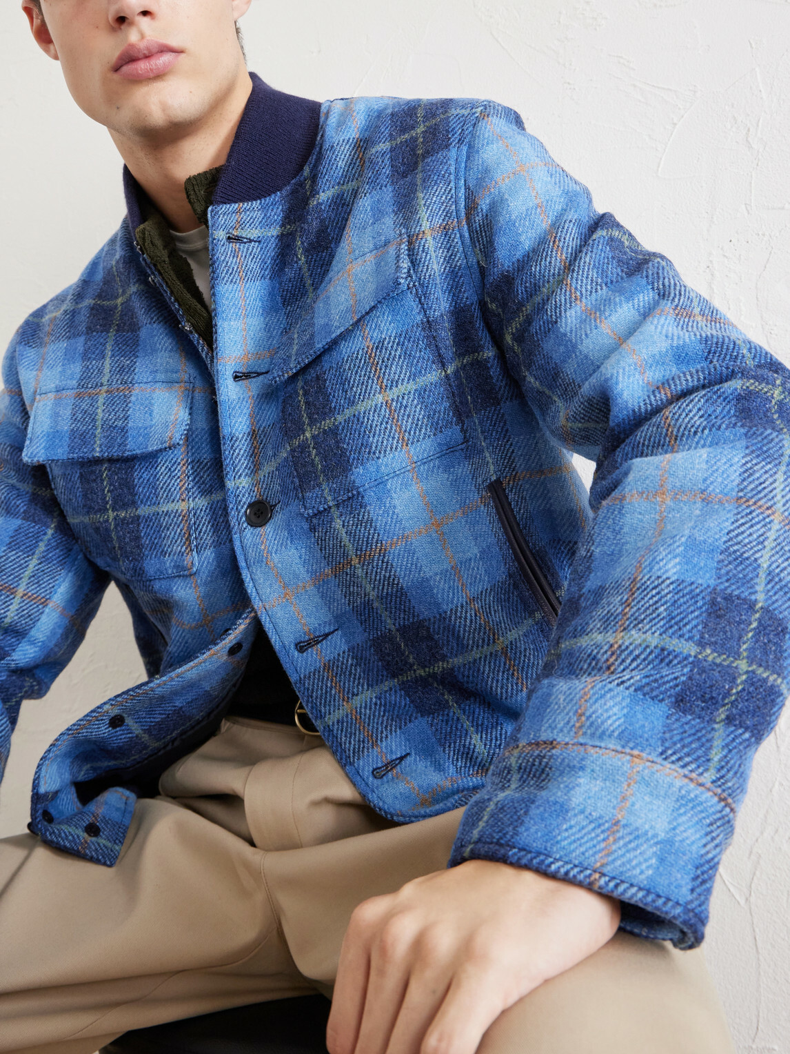 Golden Bear - Leather-Trimmed Wool Harris Tweed Bomber Jacket - Blue