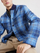 Golden Bear - Leather-Trimmed Wool Harris Tweed Bomber Jacket - Blue