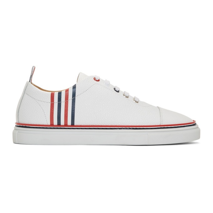 Photo: Thom Browne White Pebbled Leather 4-Bar Sneakers