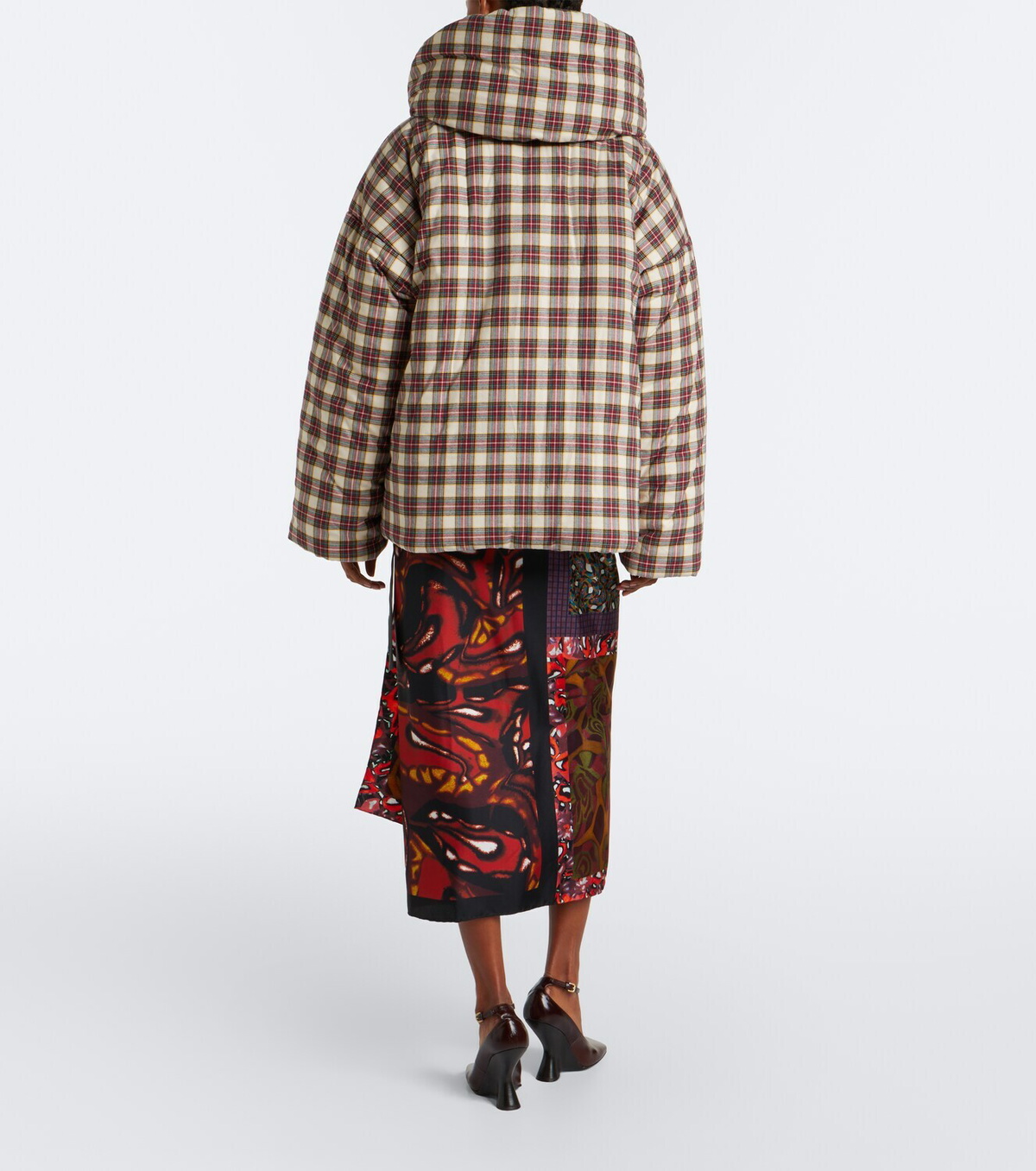 Dries Van Noten Gingham hooded cotton puffer jacket