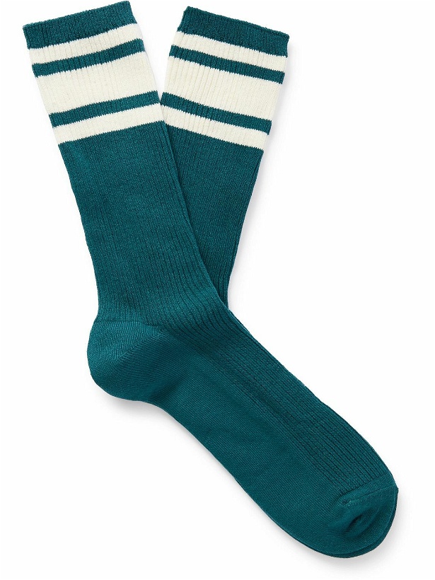Photo: Mr P. - Striped Ribbed Stretch Cotton-Blend Socks