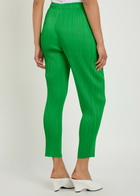 Pleats Please Issey Miyake Pleated Tapered-leg Woven Trousers Green