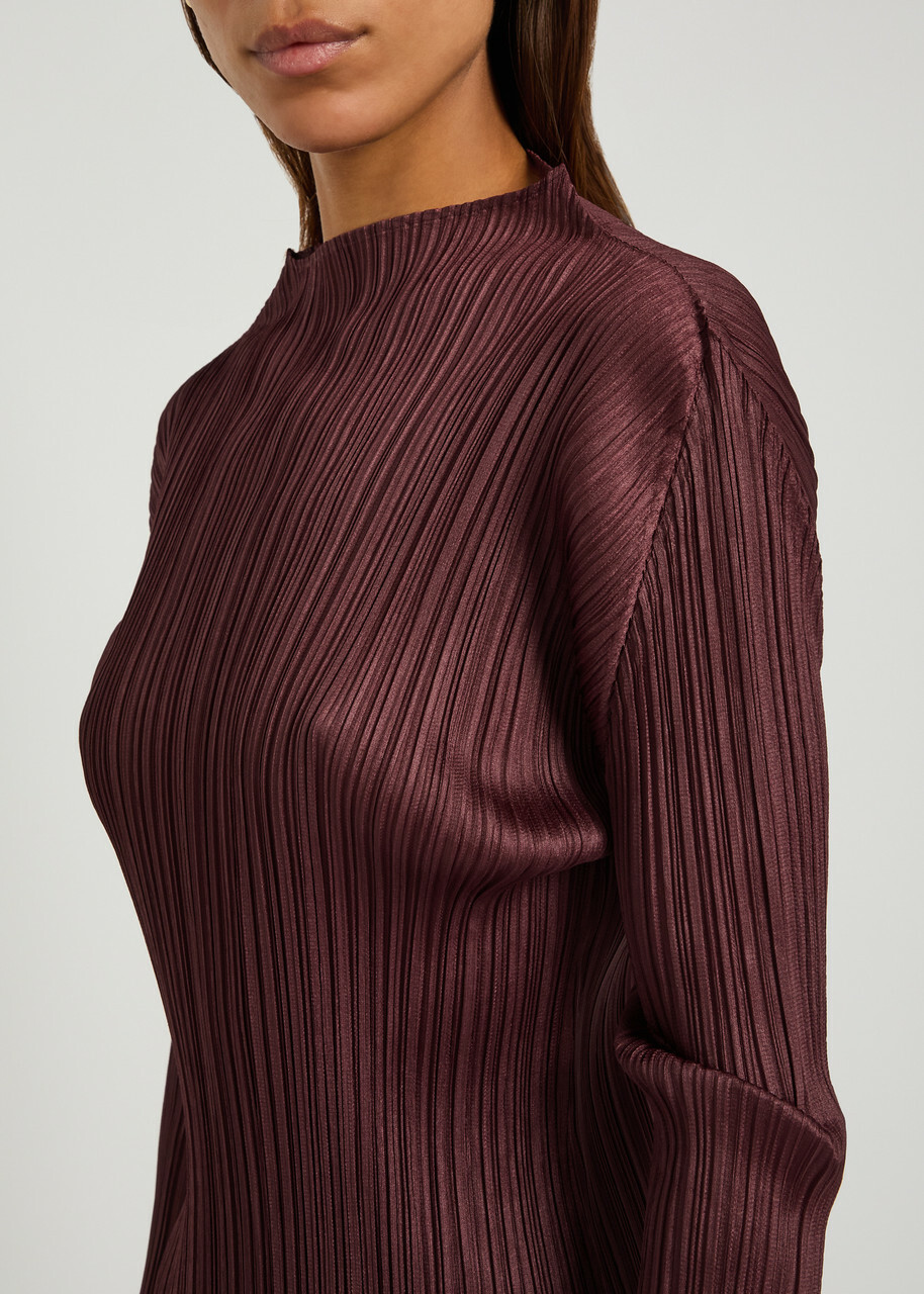 Pleats Please Issey Miyake Pleated Mock-neck Woven top Bordeaux