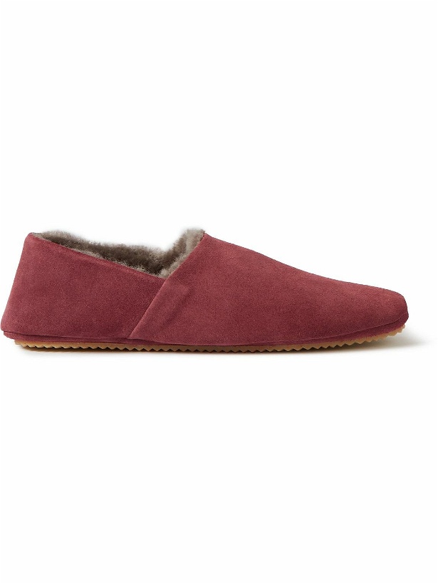Photo: Mr P. - Babouche Shearling-Lined Suede Slippers - Burgundy