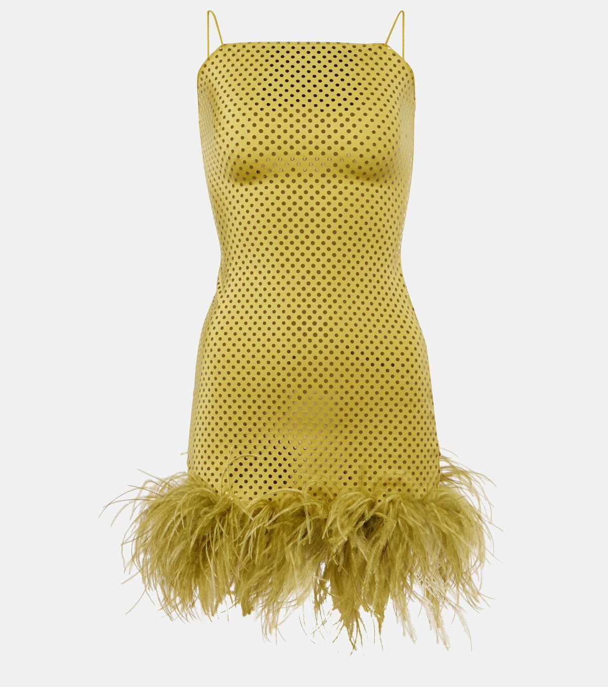 Oseree Feather-Trim Mini Dress - Green