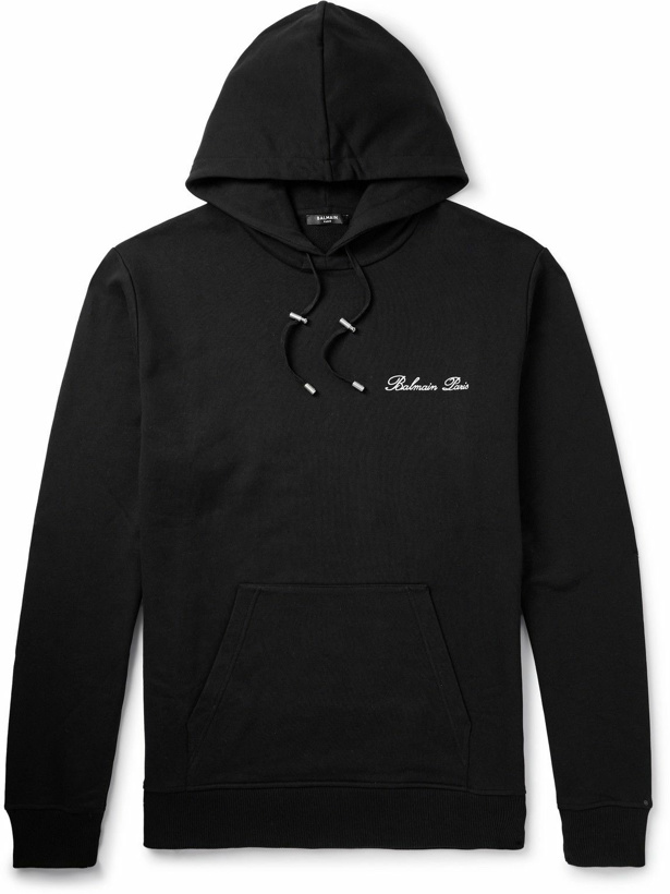 Photo: Balmain - Logo-Embroidered Cotton-Jersey Hoodie - Black
