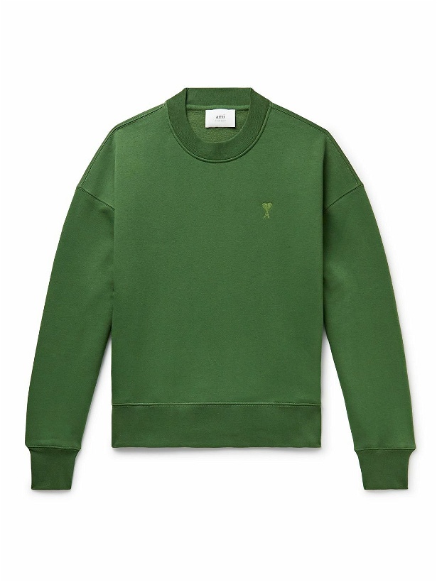 Photo: AMI PARIS - Logo-Embroidered Organic Cotton-Blend Jersey Sweatshirt - Green