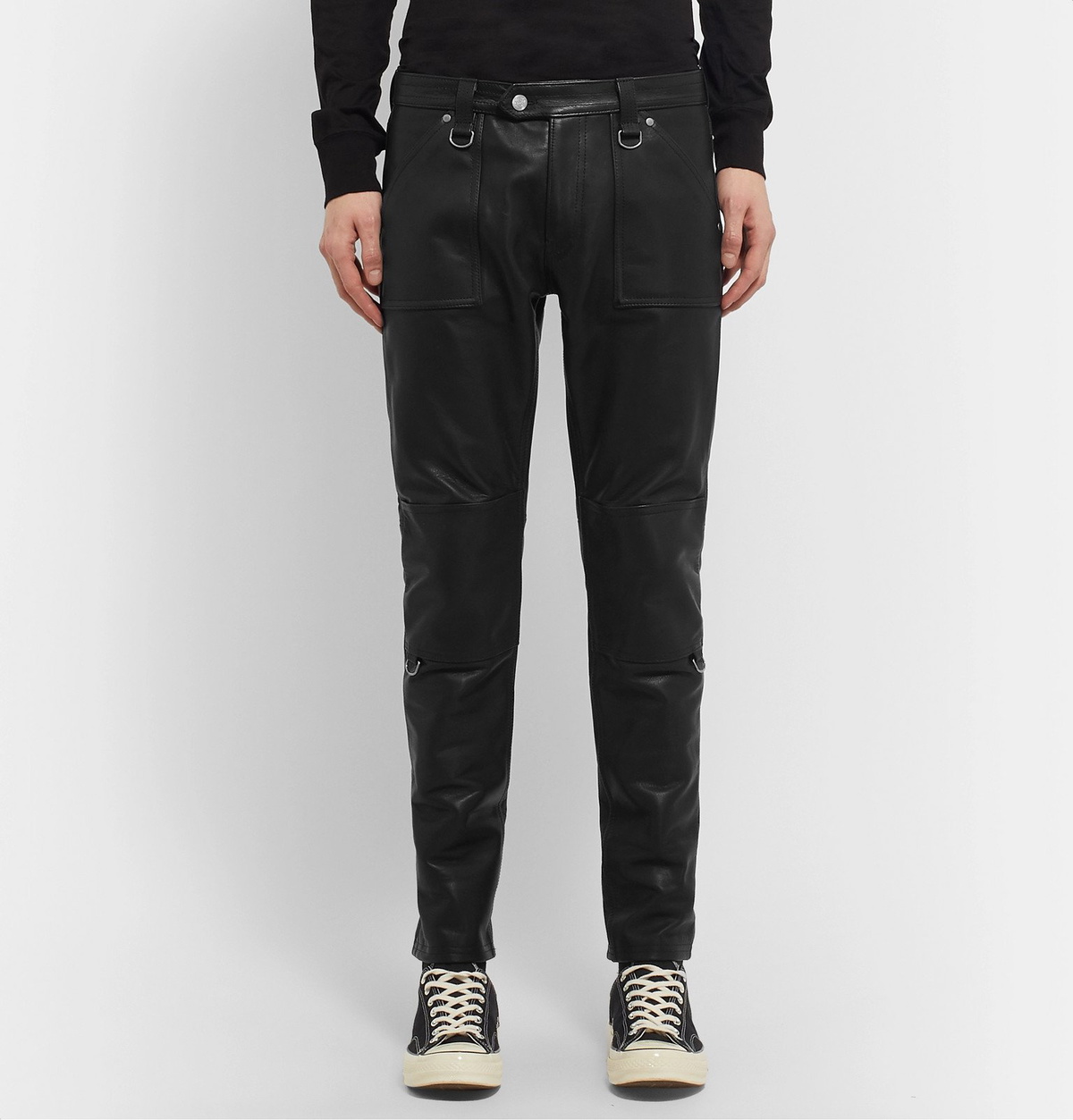 Blackmeans - Slim-Fit Panelled Leather Trousers - Black Blackmeans