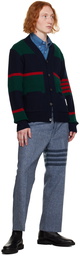 Thom Browne Navy & Green Striped Cardigan