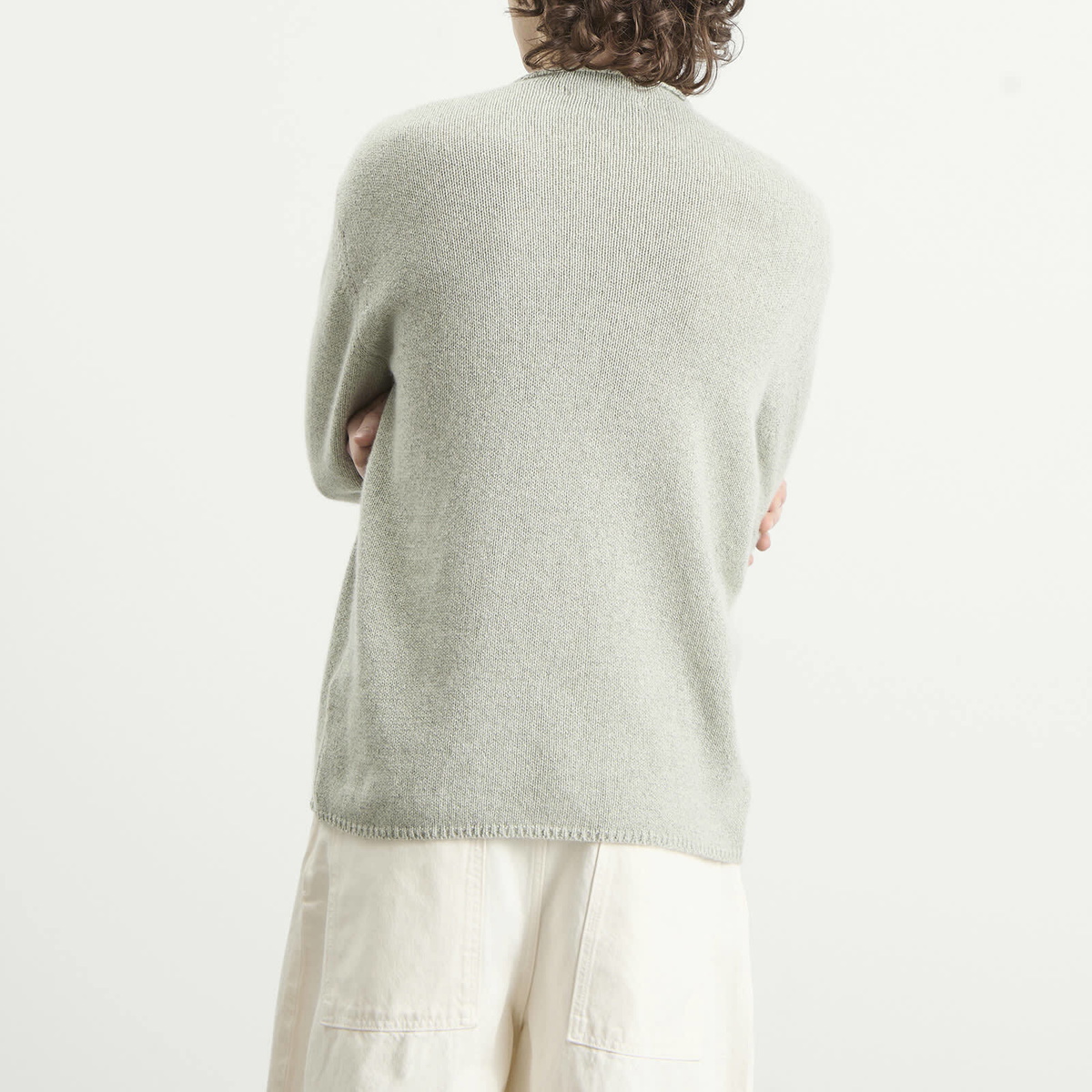Auralee Men's Cashmere Silk Melange Knit Jumper in Mix Mint Gray