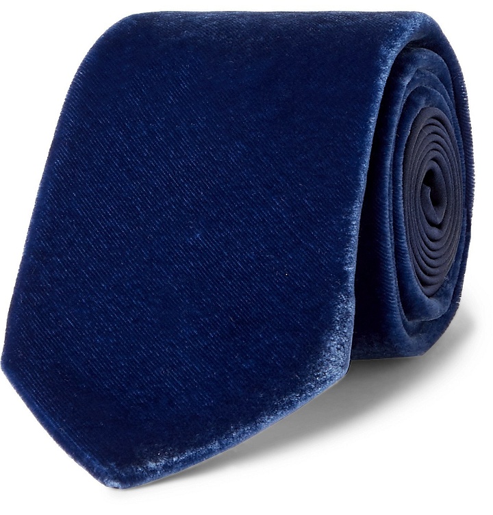 Photo: LANVIN - 7cm Silk and Velvet Tie - Blue