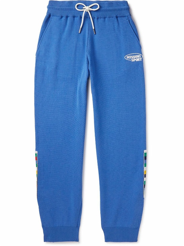 Photo: Missoni - Tapered Logo-Embroidered Cotton-Jersey Sweatpants - Blue