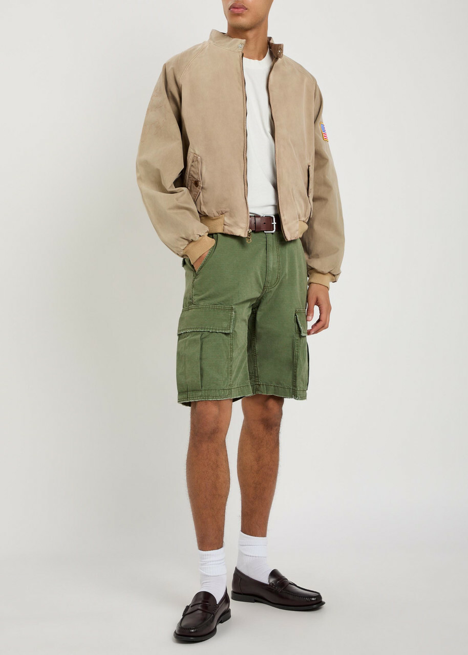 Cherry Los Angeles Paint-splatter Cotton Cargo Shorts Green
