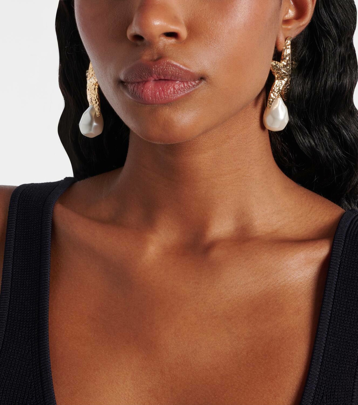 Self-Portrait Faux pearl-embellished gold-plated earrings