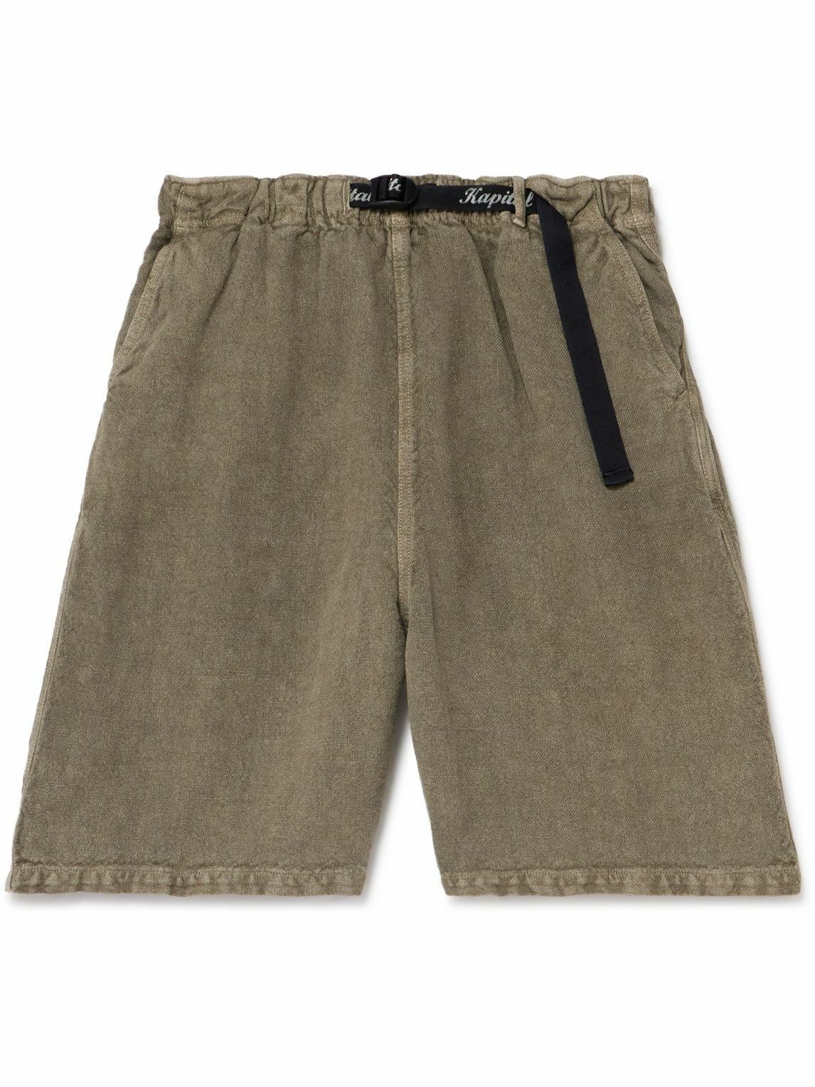 Photo: KAPITAL - Easy Straight-Leg Belted Linen-Canvas Shorts - Green