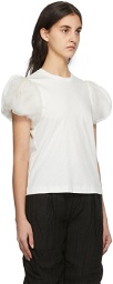 Renli Su White Mulberry Silk Puff Shoulder T-Shirt