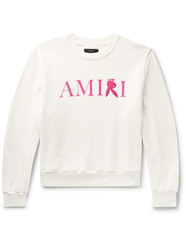Photo: AMIRI - Playboy Embroidered Logo-Print Loopback Cotton-Jersey Sweatshirt - Neutrals