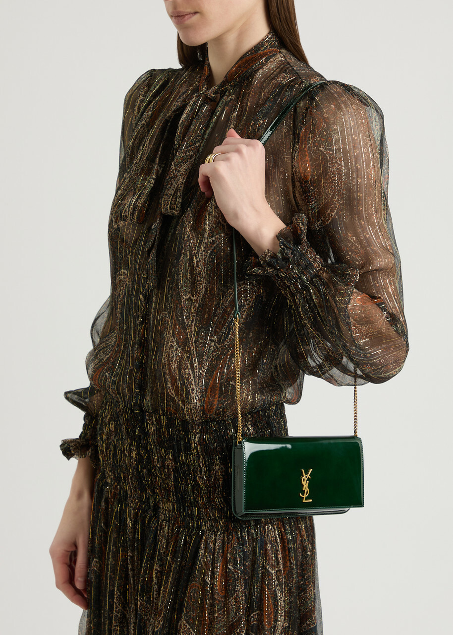 Saint Laurent Cassandre Patent Leather Phone Case - Dark Green