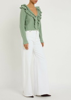 Alice + Olivia Eileen Ruffled Wool Cardigan Green