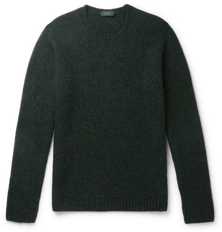 Photo: Incotex - Slim-Fit Mélange Virgin Wool Sweater - Forest green