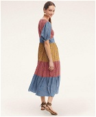 Brooks Brothers Women's Dobby Tiered V-Neck Midi Dress